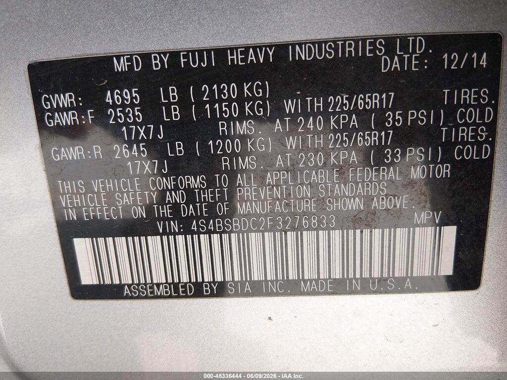 4S4BSBDC2F3276833 2015 SUBARU OUTBACK photo no. 9