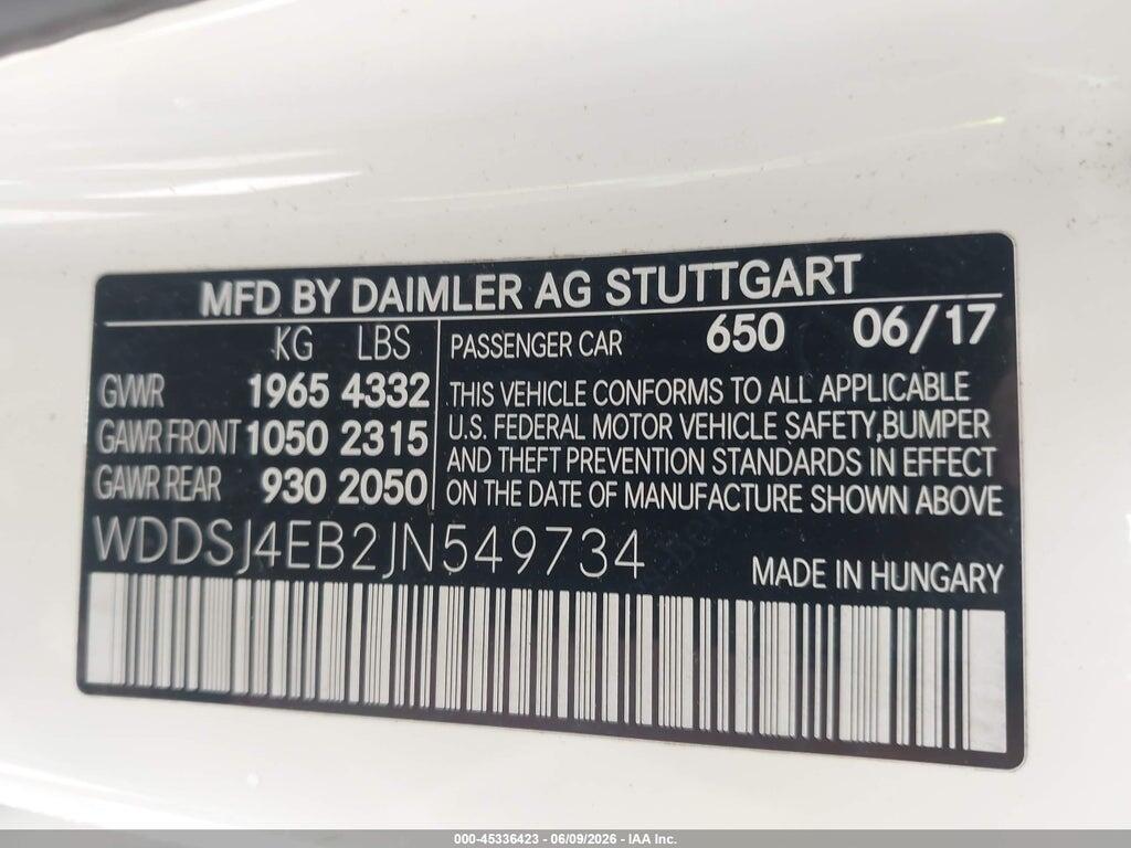 WDDSJ4EB2JN549734 2018 MERCEDES-BENZ CLA 250 photo no. 9