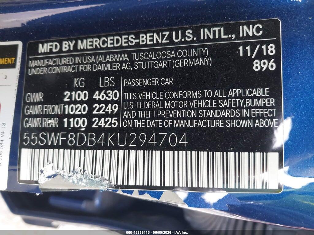 55SWF8DB4KU294704 2019 MERCEDES-BENZ C 300 photo no. 9