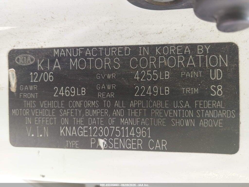 KNAGE123075114961 2007 KIA OPTIMA photo no. 9