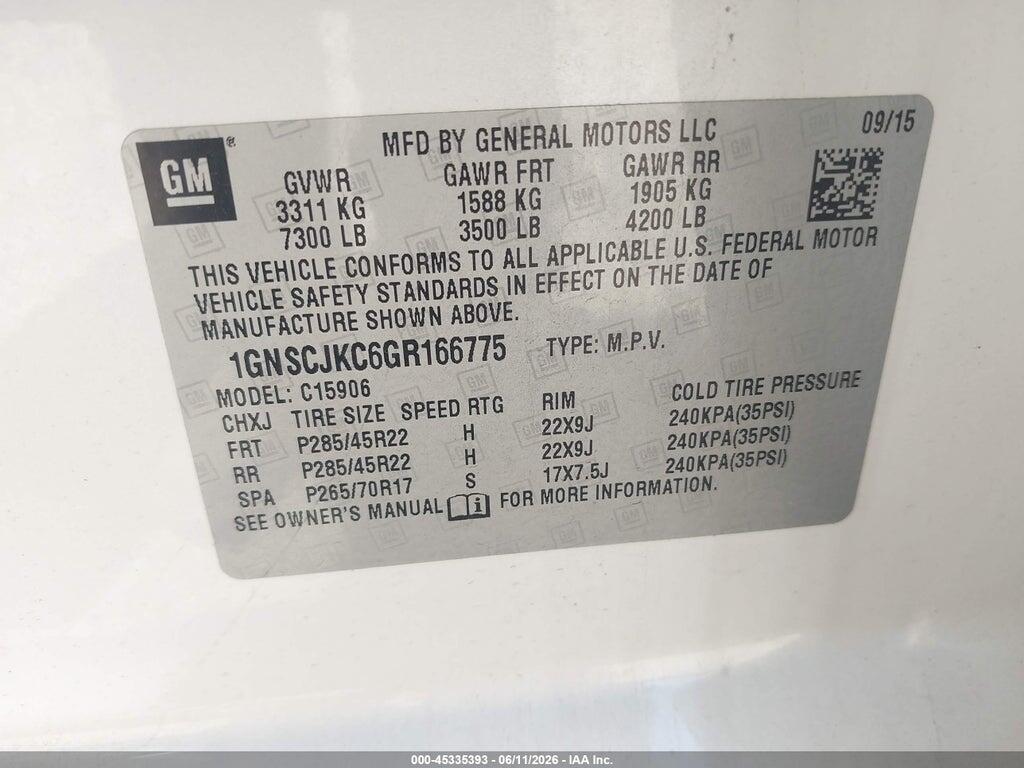 1GNSCJKC6GR166775 2016 CHEVROLET SUBURBAN photo no. 9