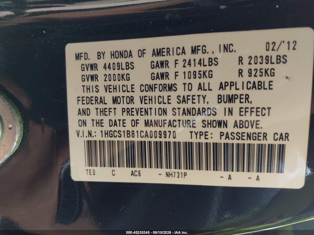 1HGCS1B81CA009970 2012 HONDA ACCORD photo no. 9