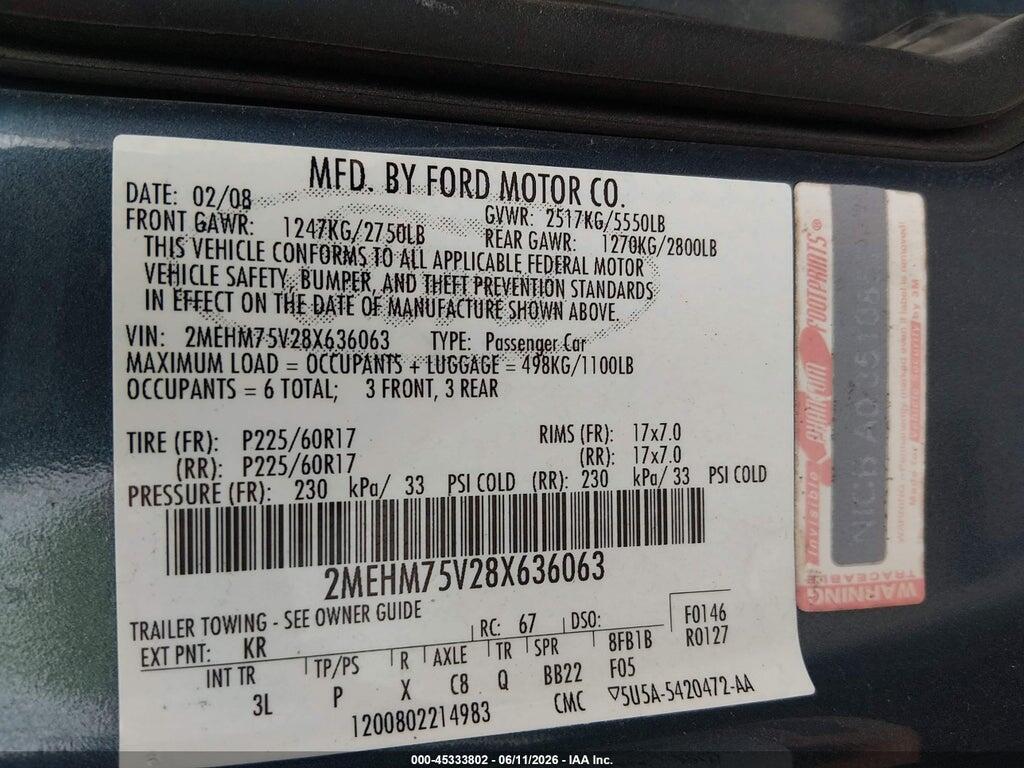 2MEHM75V28X636063 2008 MERCURY GRAND MARQUIS photo no. 9