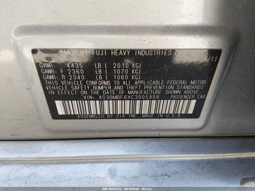 4S3BMBF6XC3005908 2012 SUBARU LEGACY photo no. 9