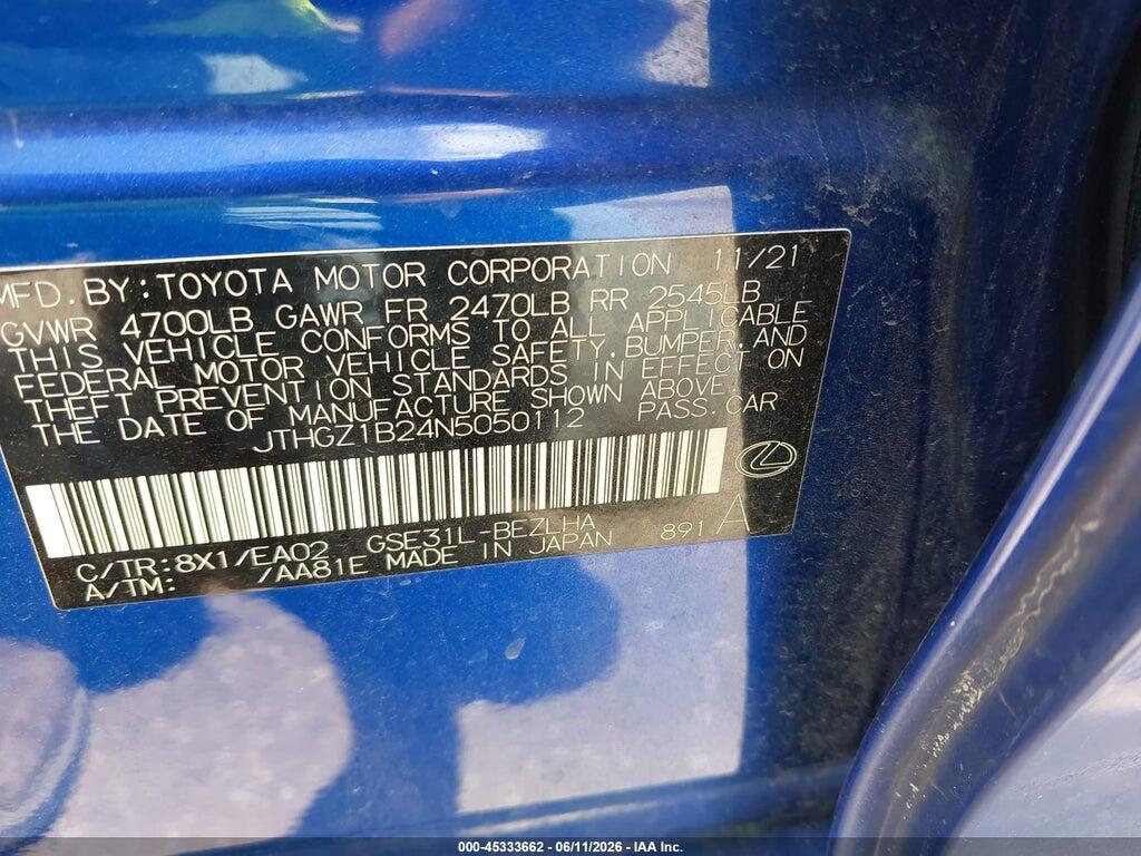 JTHGZ1B24N5050112 2022 LEXUS IS 350 photo no. 9