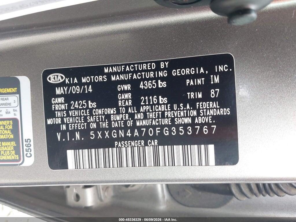 5XXGN4A70FG353767 2015 KIA OPTIMA photo no. 9