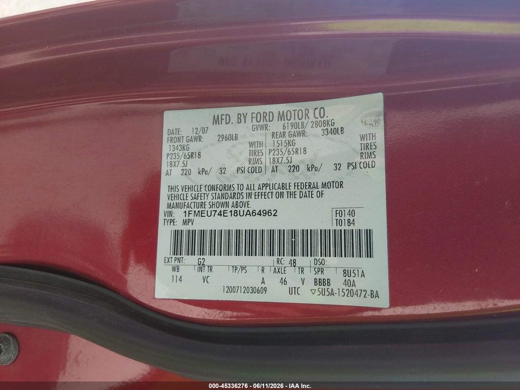 1FMEU74E18UA64962 2008 FORD EXPLORER photo no. 9