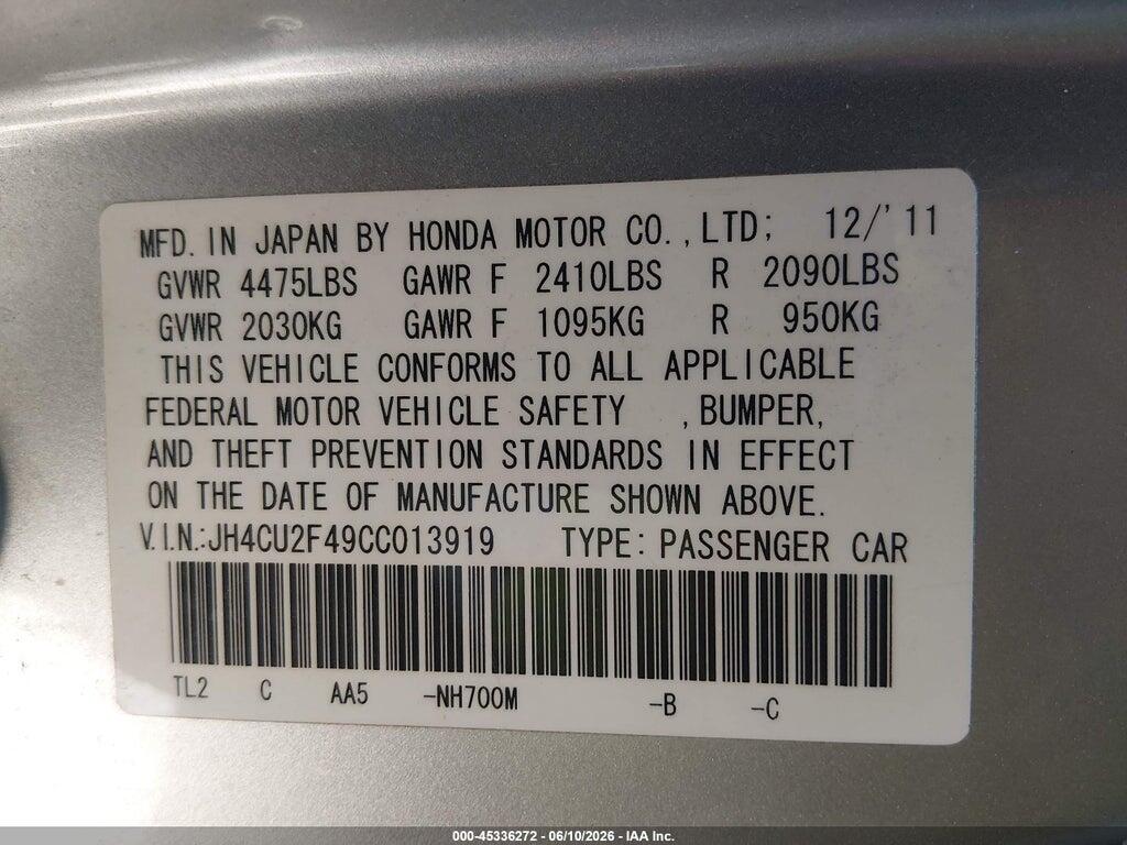 JH4CU2F49CC013919 2012 ACURA TSX photo no. 9