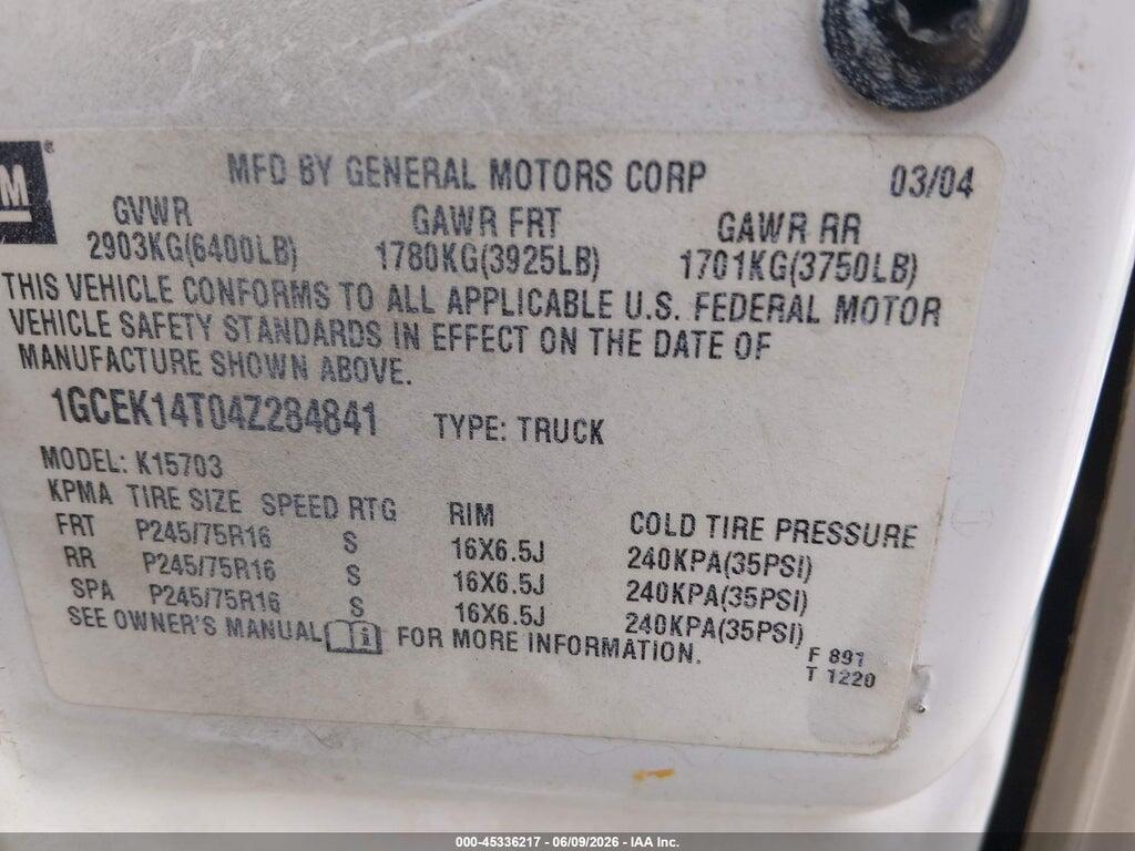 1GCEK14T04Z284841 2004 CHEVROLET SILVERADO 1500 photo no. 9