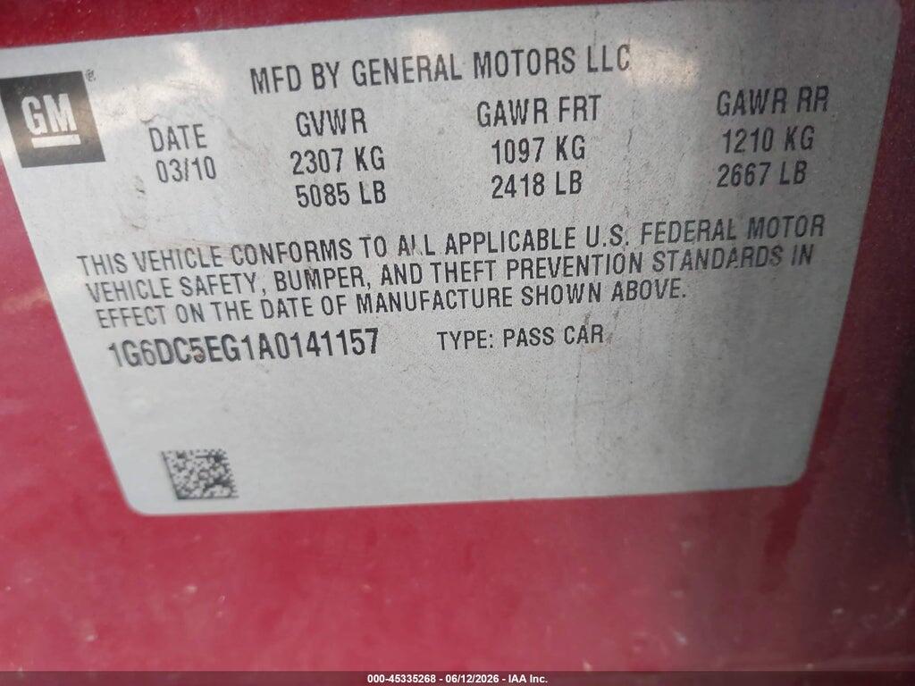 1G6DC5EG1A0141157 2010 CADILLAC CTS photo no. 9