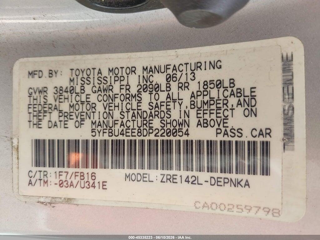 5YFBU4EE8DP220054 2013 TOYOTA COROLLA photo no. 9