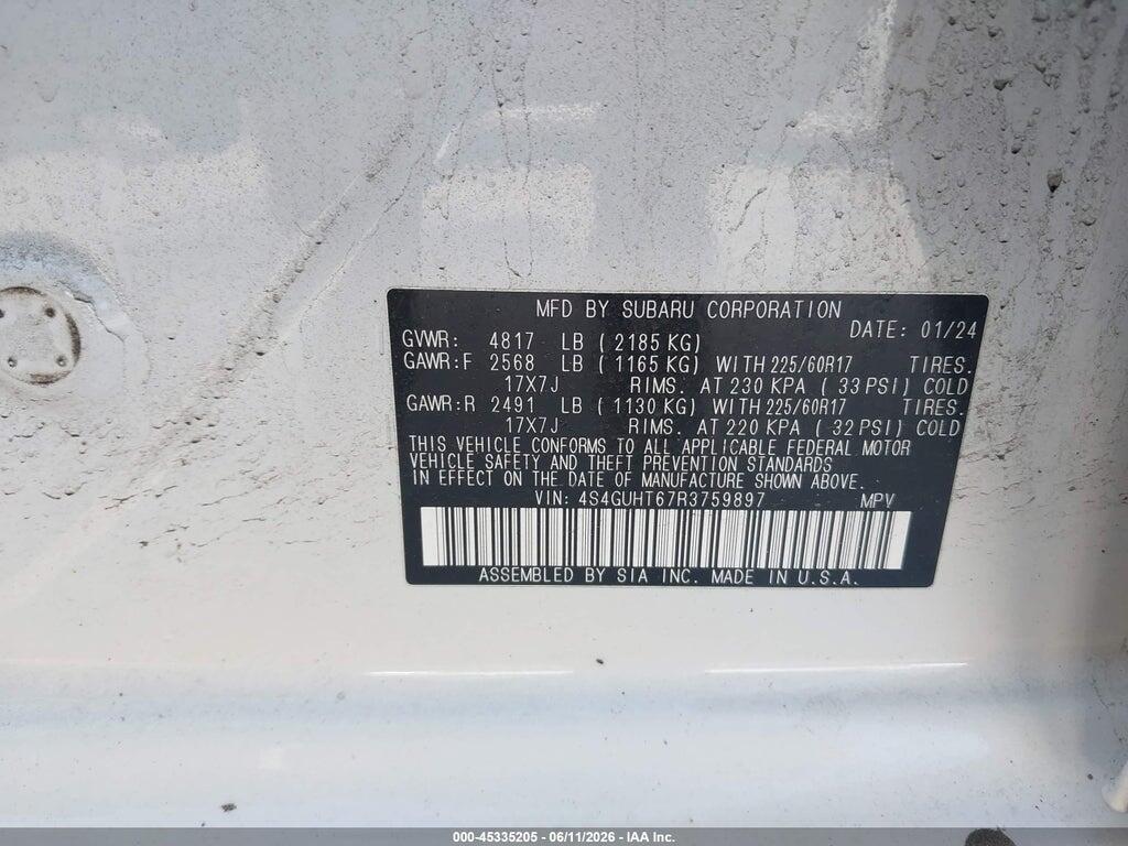4S4GUHT67R3759897 2024 SUBARU CROSSTREK photo no. 9