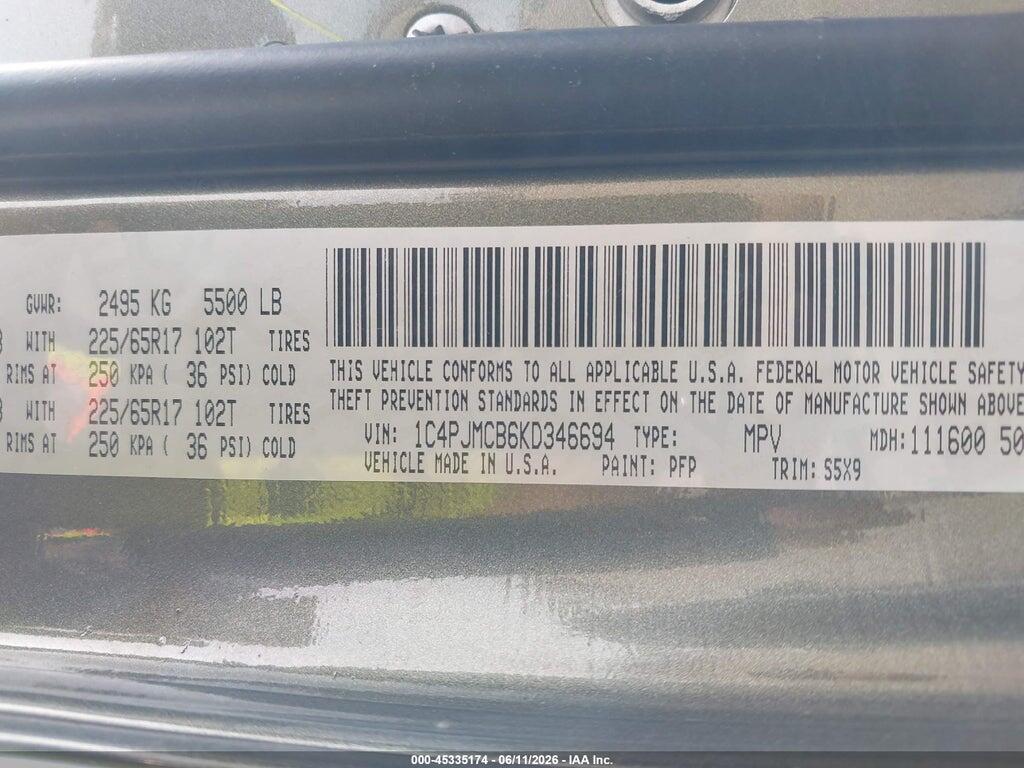 1C4PJMCB6KD346694 2019 JEEP CHEROKEE photo no. 9