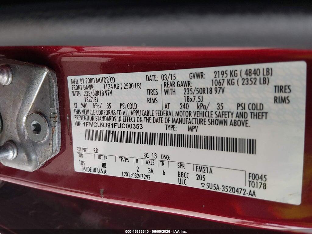 1FMCU9J91FUC00353 2015 FORD ESCAPE photo no. 9