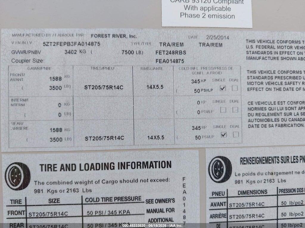 5ZT2FEPB3FA014875 2015 FOREST RIVER 248RBS photo no. 9
