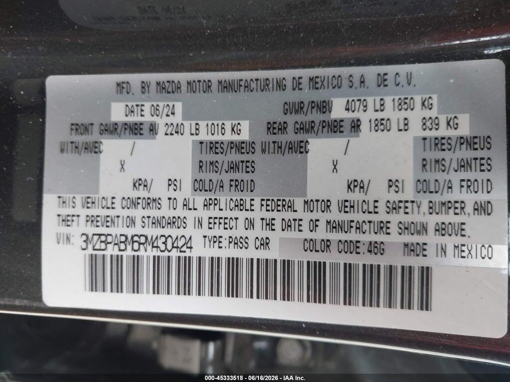 3MZBPABM6RM430424 2024 MAZDA MAZDA3 photo no. 9