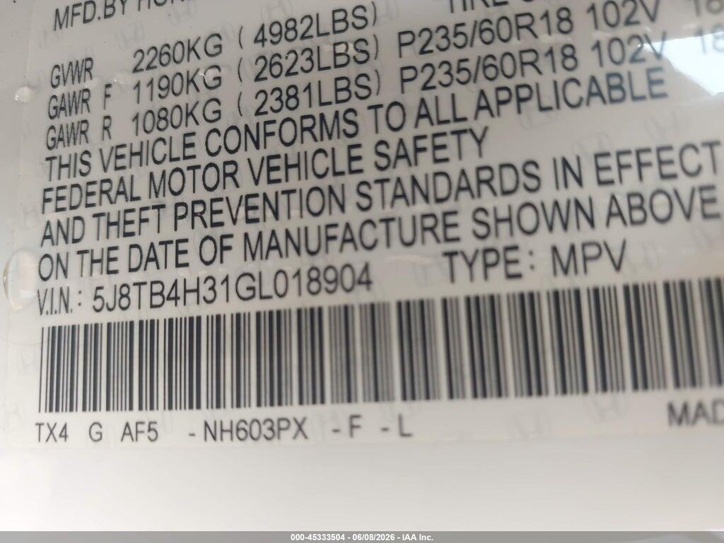 5J8TB4H31GL018904 2016 ACURA RDX photo no. 9