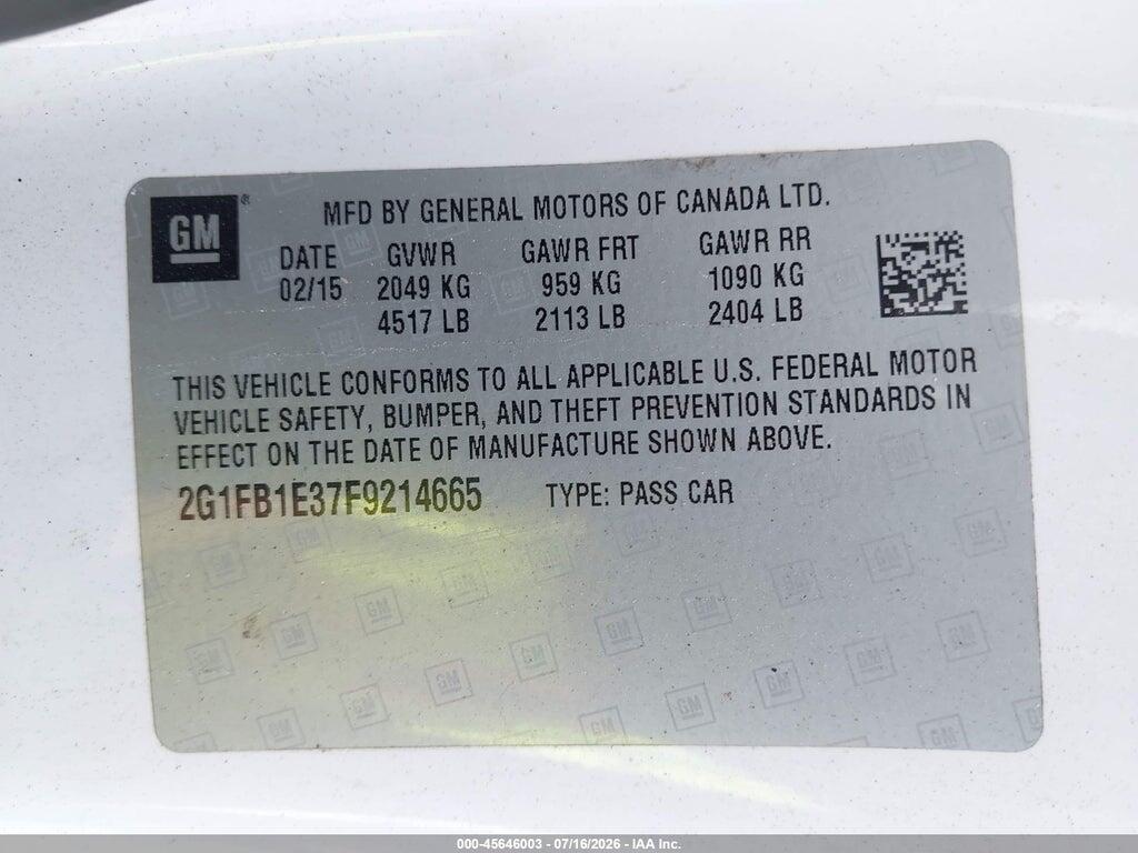 2G1FB1E37F9214665 2015 CHEVROLET CAMARO photo no. 9