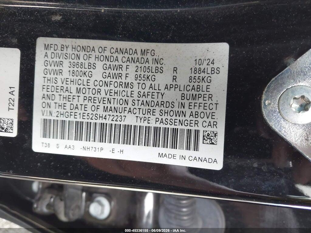 2HGFE1E52SH472237 2025 HONDA CIVIC SI photo no. 9