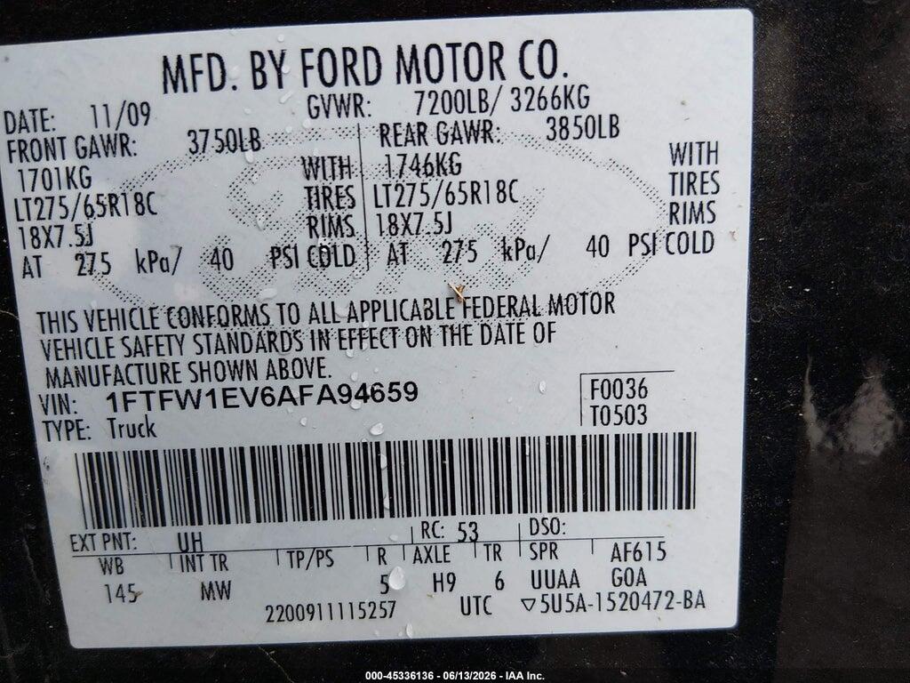 1FTFW1EV6AFA94659 2010 FORD F-150 photo no. 9