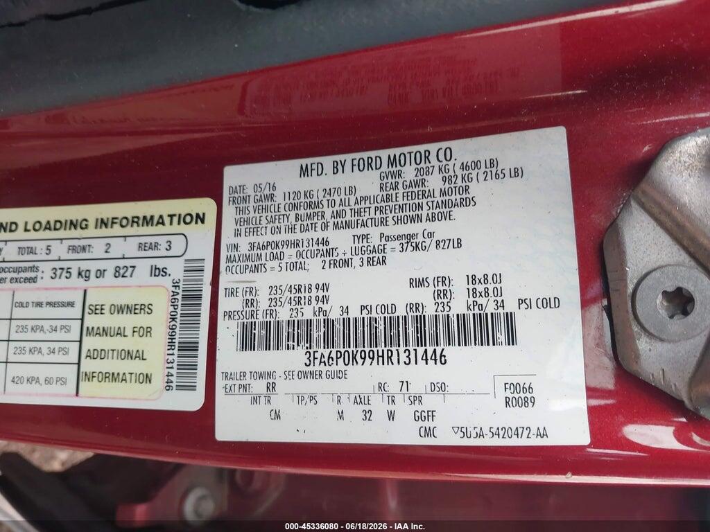 3FA6P0K99HR131446 2017 FORD FUSION photo no. 9