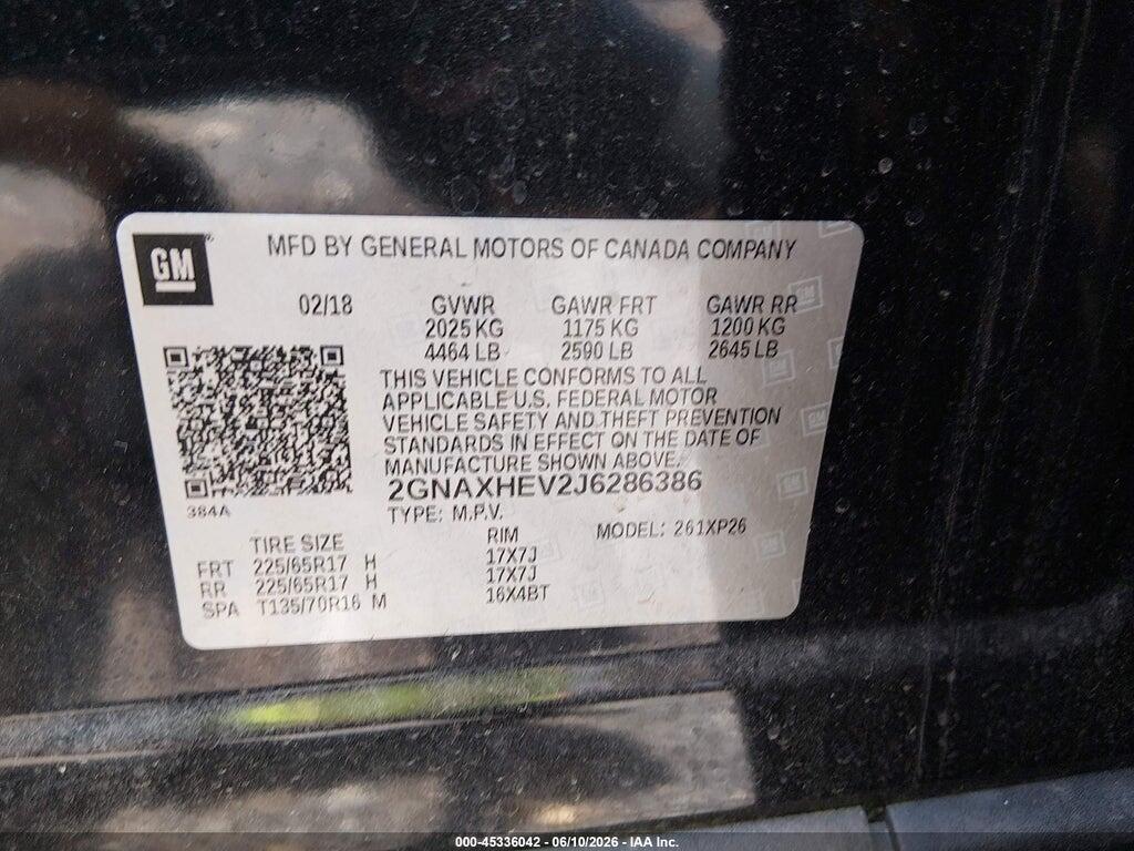 2GNAXHEV2J6286386 2018 CHEVROLET EQUINOX photo no. 9