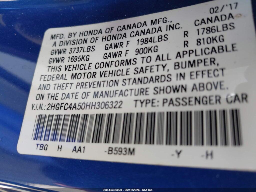 2HGFC4A50HH306322 2017 HONDA CIVIC photo no. 9