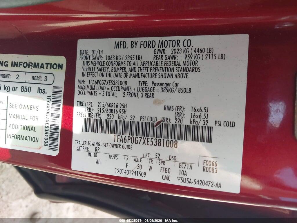 1FA6P0G7XE5381008 2014 FORD FUSION photo no. 9