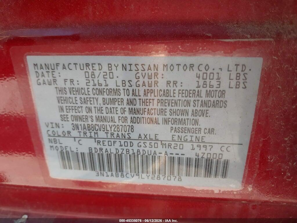 3N1AB8CV9LY287078 2020 NISSAN SENTRA photo no. 9