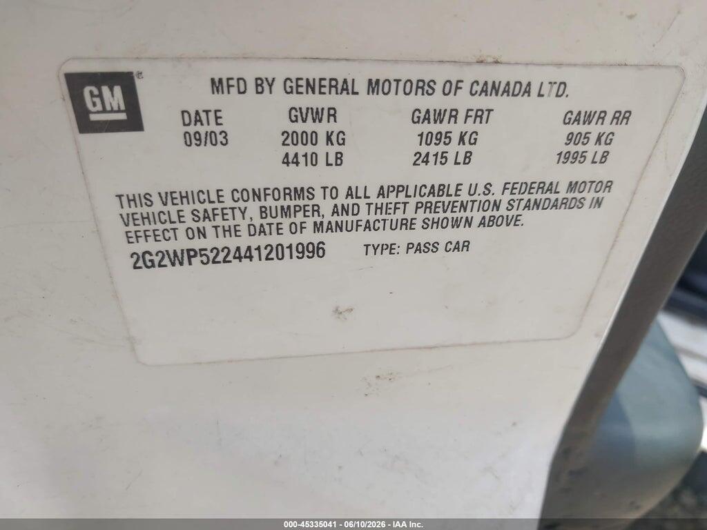 2G2WP522441201996 2004 PONTIAC GRAND PRIX photo no. 9