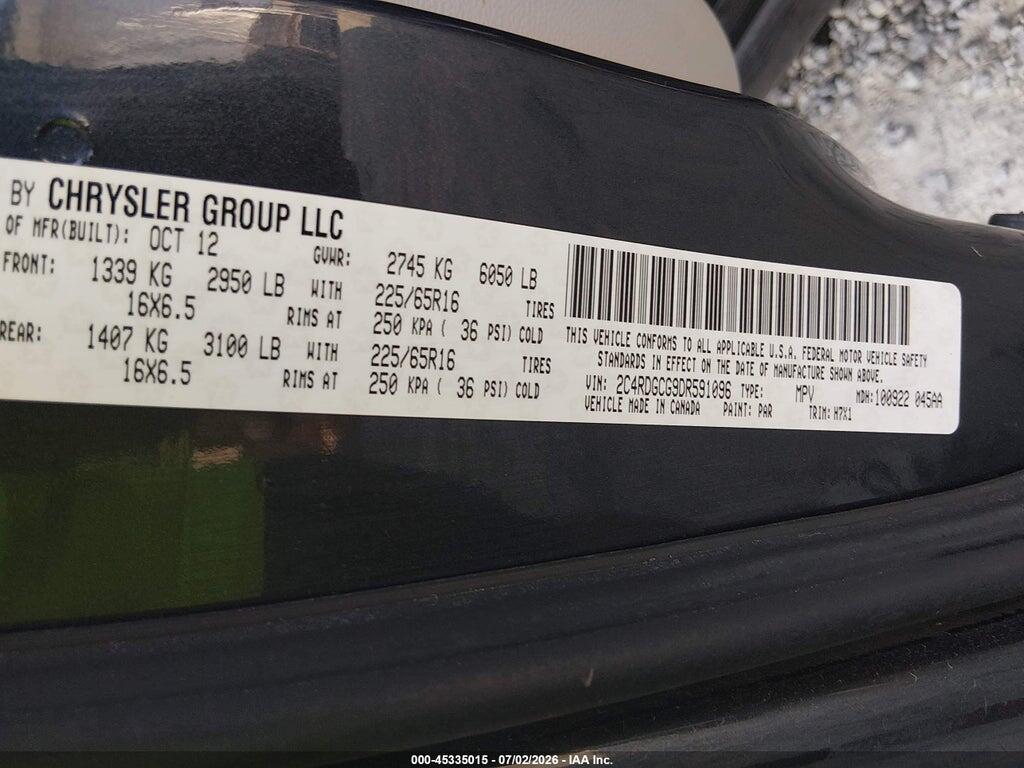 2C4RDGCG9DR591096 2013 DODGE GRAND CARAVAN photo no. 9