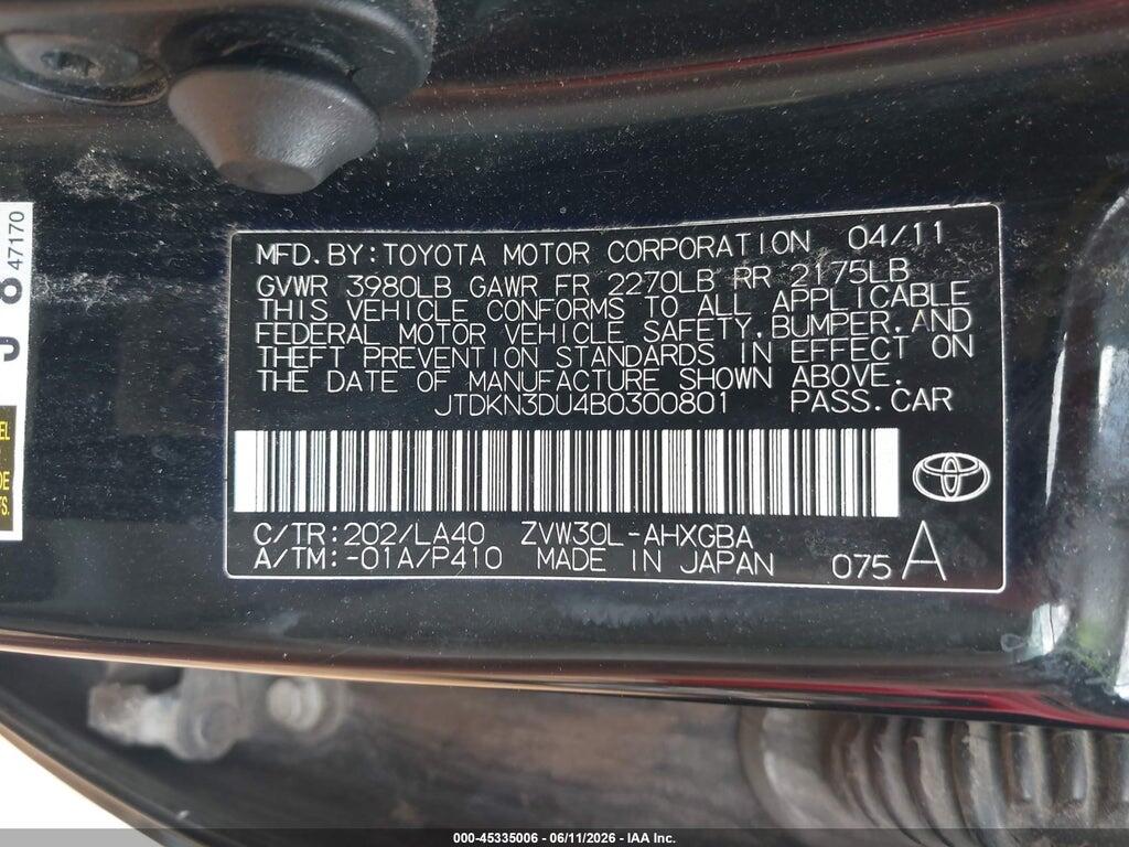 JTDKN3DU4B0300801 2011 TOYOTA PRIUS photo no. 9