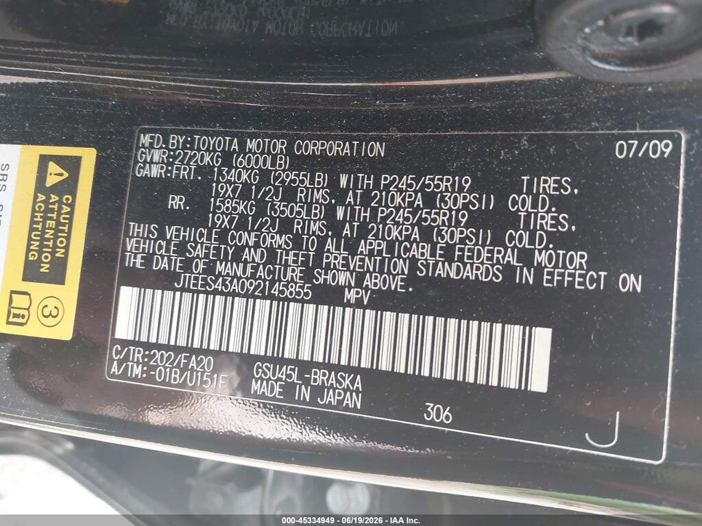 JTEES43A092145855 2009 TOYOTA HIGHLANDER photo no. 9