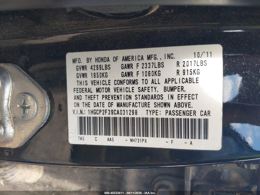 1HGCP2F39CA031298 2012 HONDA ACCORD photo no. 9