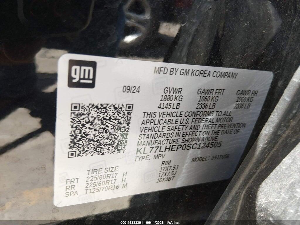 KL77LHEP0SC124505 2025 CHEVROLET TRAX photo no. 9