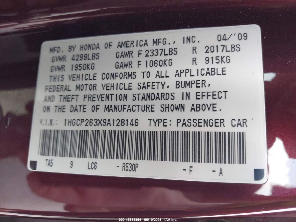 1HGCP263X9A128146 2009 HONDA ACCORD photo no. 9
