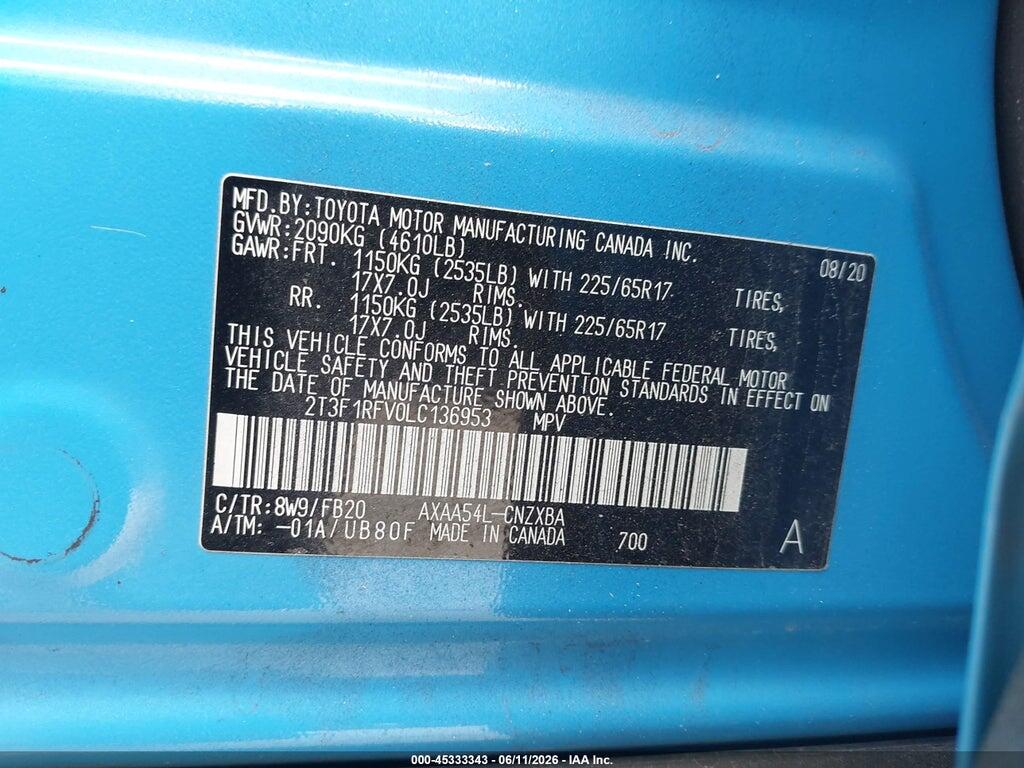 2T3F1RFV0LC136953 2020 TOYOTA RAV4 photo no. 9