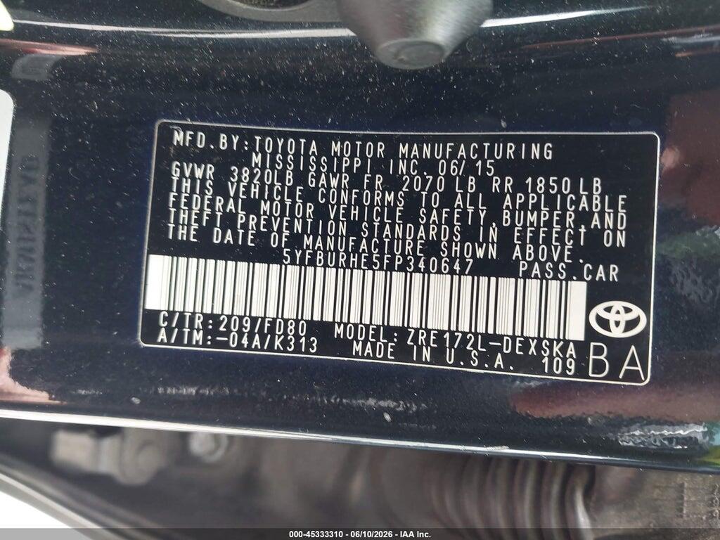 5YFBURHE5FP340647 2015 TOYOTA COROLLA photo no. 9