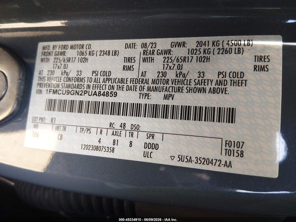 1FMCU9GN2PUA84859 2023 FORD ESCAPE photo no. 9