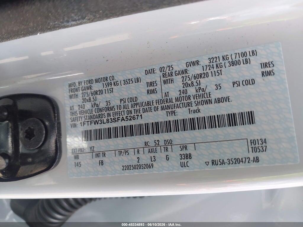 1FTFW3L83SFA52671 2025 FORD F-150 photo no. 9
