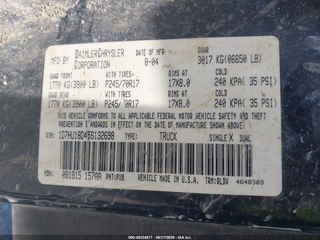 1D7HU18D45S132698 2005 DODGE RAM 1500 photo no. 9