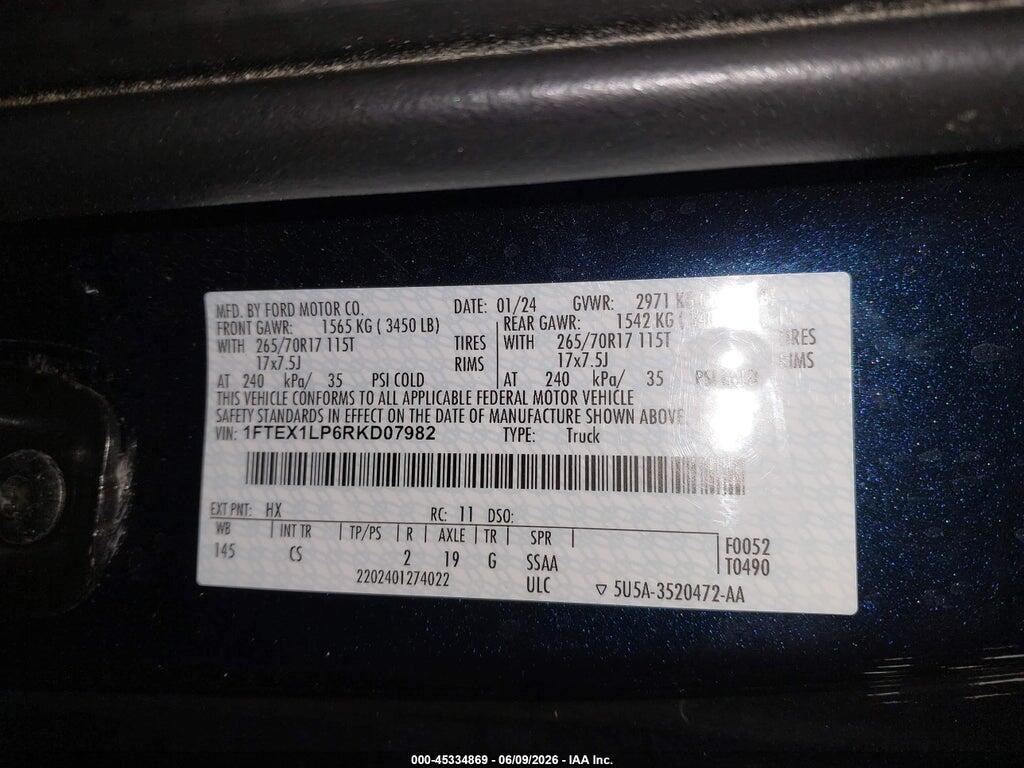 1FTEX1LP6RKD07982 2024 FORD F-150 photo no. 9