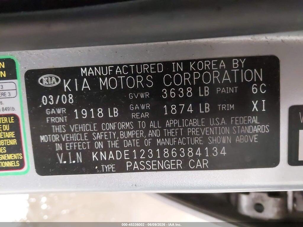 KNADE123186384134 2008 KIA RIO photo no. 9