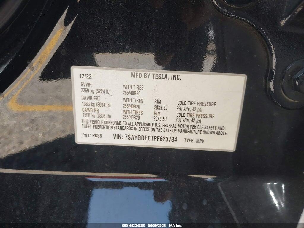 7SAYGDEE1PF623734 2023 TESLA MODEL Y photo no. 9