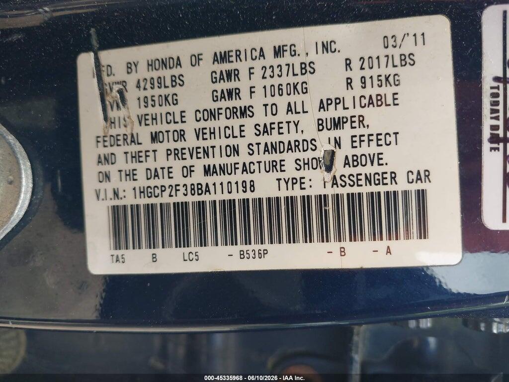 1HGCP2F38BA110198 2011 HONDA ACCORD photo no. 9