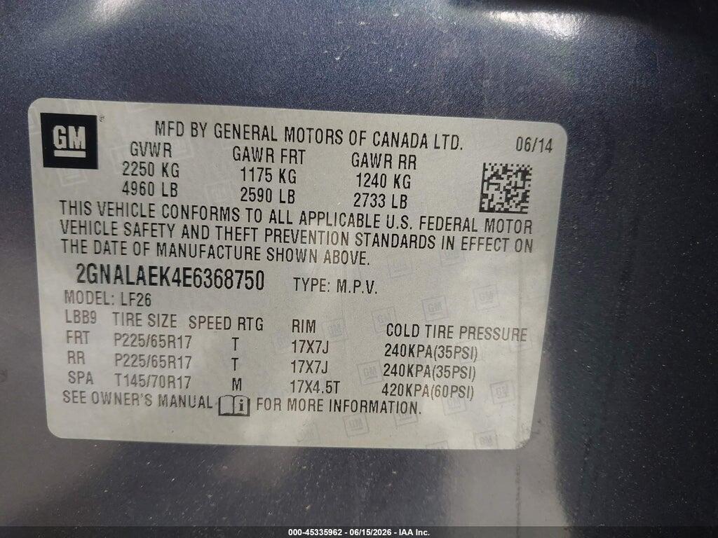 2GNALAEK4E6368750 2014 CHEVROLET EQUINOX photo no. 9