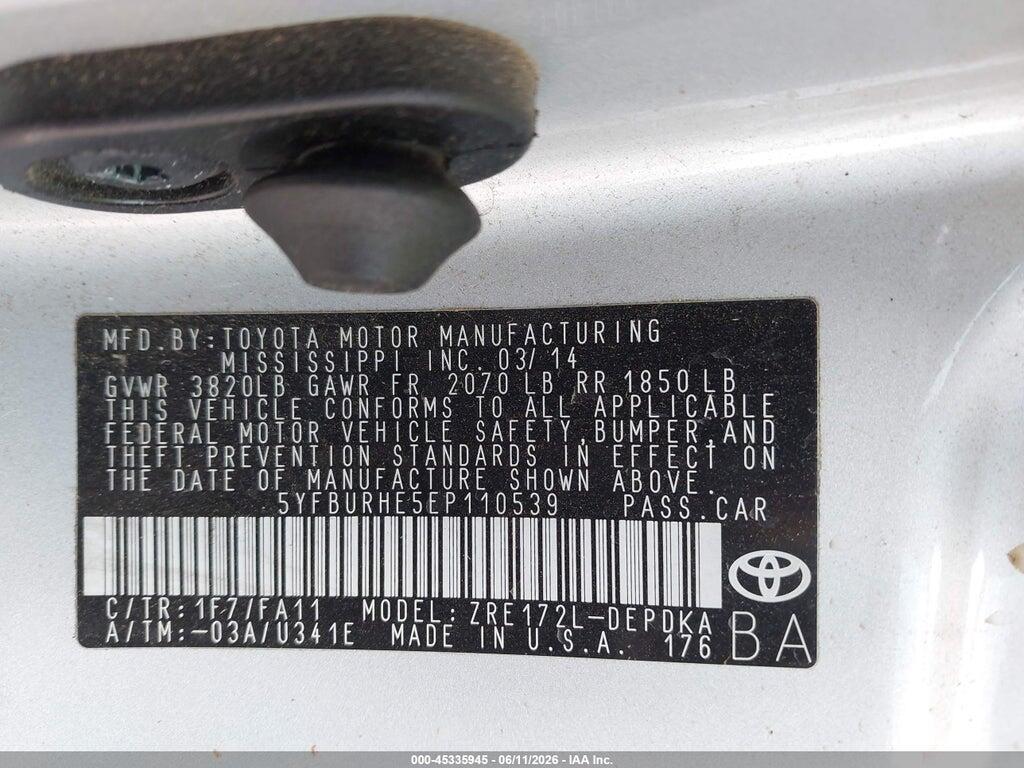 5YFBURHE5EP110539 2014 TOYOTA COROLLA photo no. 9