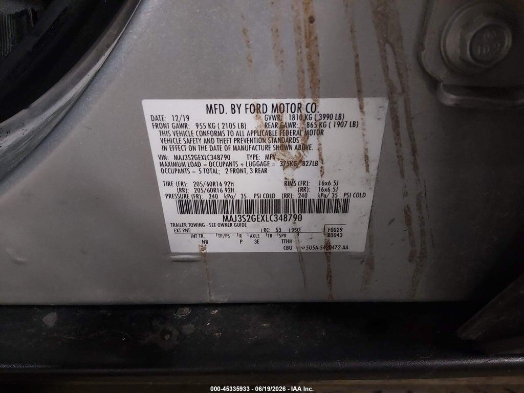MAJ3S2GEXLC348790 2020 FORD ECOSPORT photo no. 9