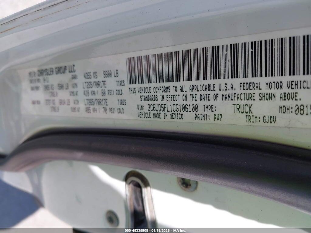 3C6UD5FL1CG106100 2012 RAM 2500 photo no. 9