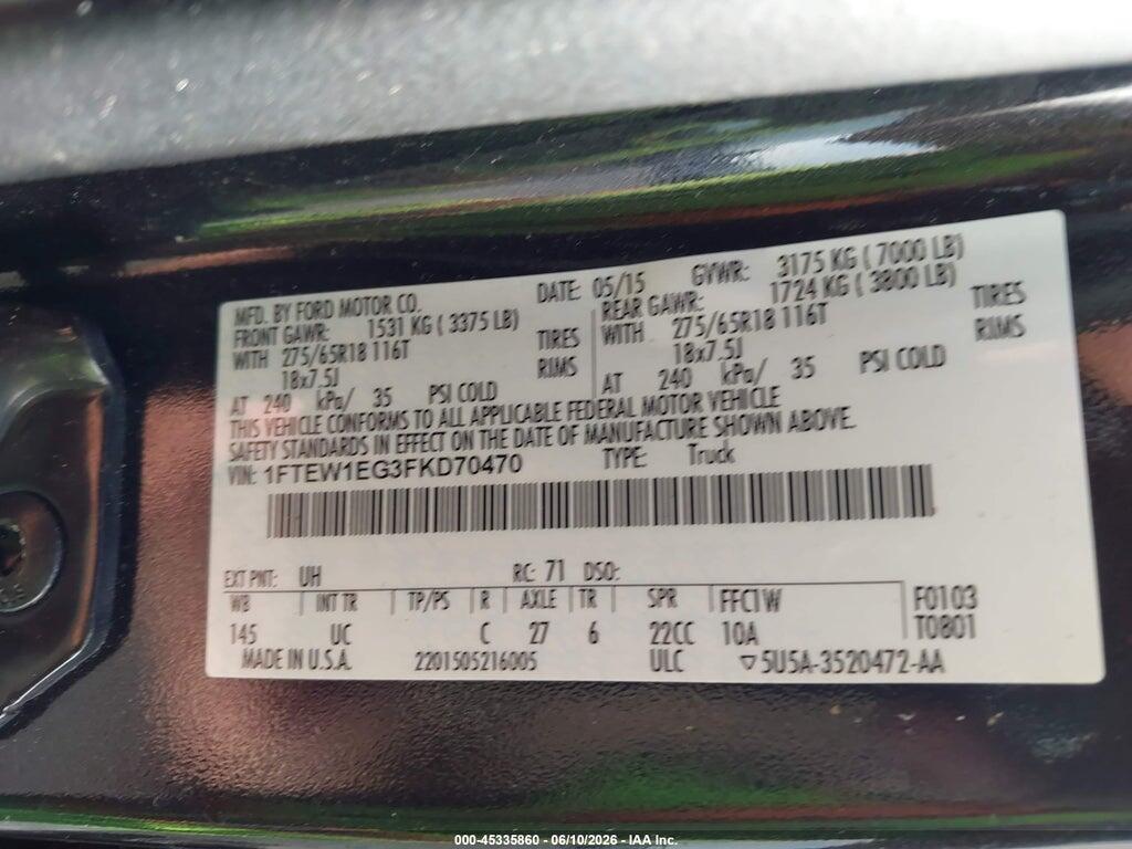 1FTEW1EG3FKD70470 2015 FORD F-150 photo no. 9